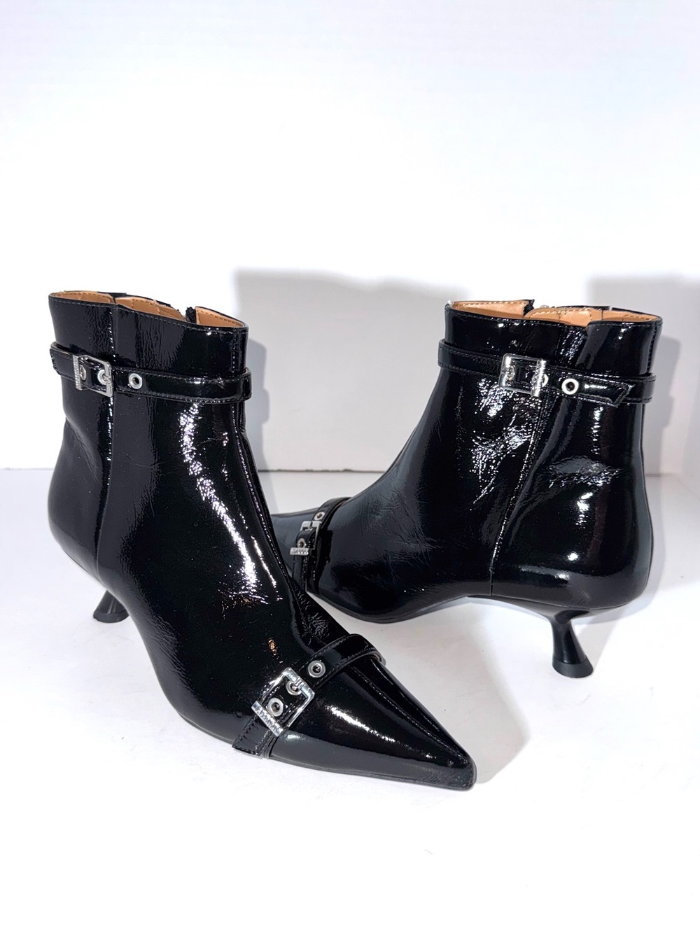 Ganni Eyelet Kitten Heel Patent Boots
